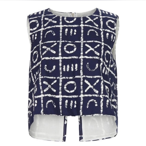 busayo Tops - Blue Sleeveless Graphic Crop Tank Top